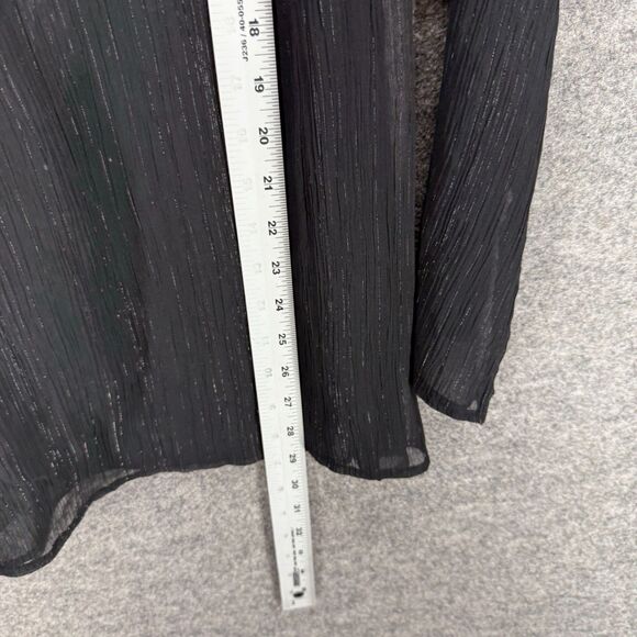 Unbranded Blouse Women M Medium Black Sheer V-Neck Long Sleeve Belted Rhinestone - Picture 4 of 5